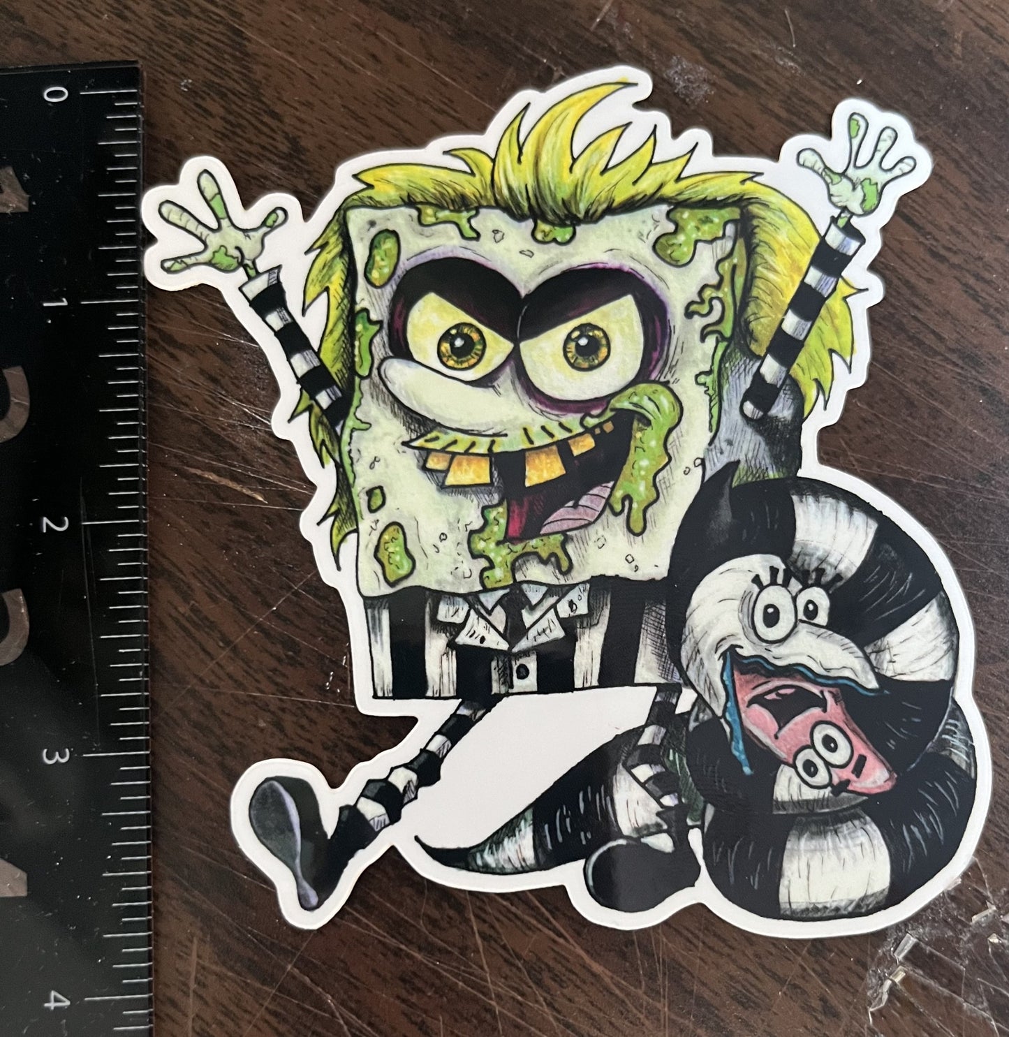 Beetlejuice in SpongeBob Style 4" Vinyl Glossy Sticker!