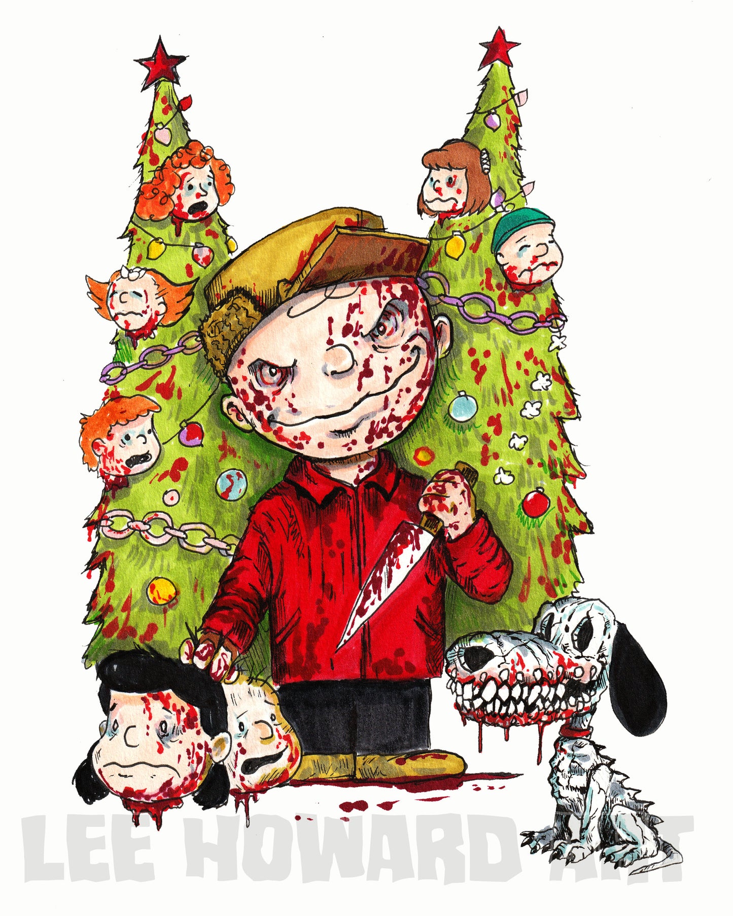 Peanuts Christmas HORROR -  7" x 10" Original Drawing