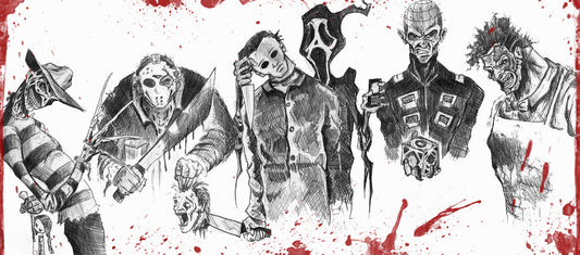 HORROR ICONS 8"x17" Art Print - Freddy, Jason, Myers, Pinhead and more! Signed by artist