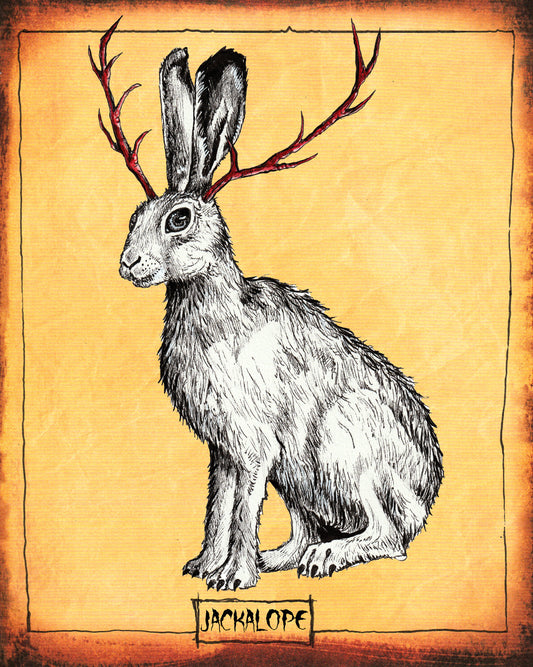 CRYPTIDS - the Jackalope 8x10 PRINT (textured background) - Signed!