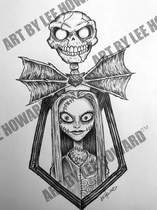 Jack and Sally HORROR Sketch 8x10 PRINT/Reproduction - Signed by Artist