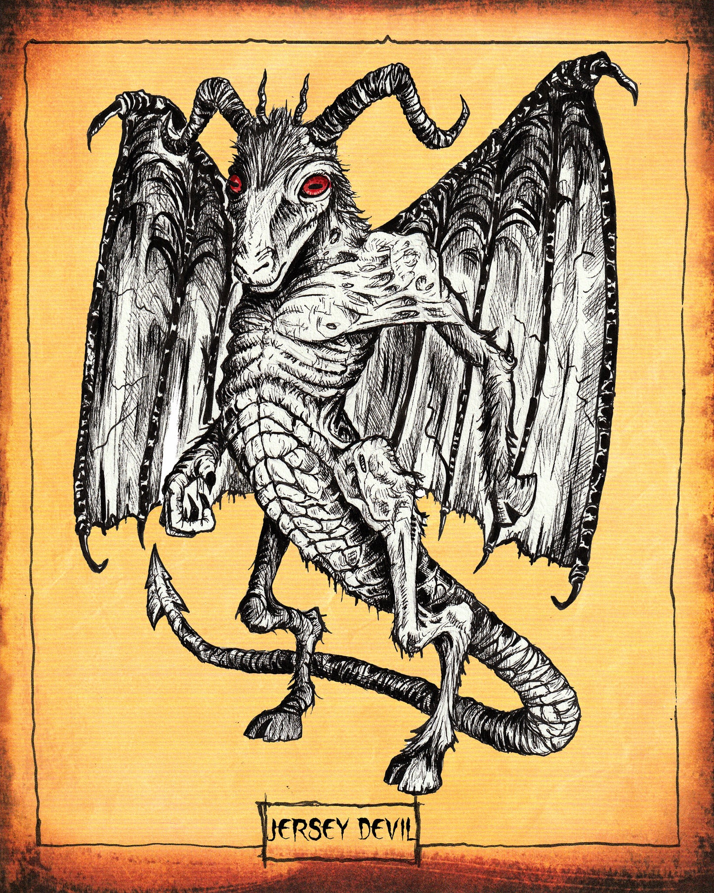 CRYPTIDS - the Jersey Devil 8x10 PRINT (textured background) - Signed!