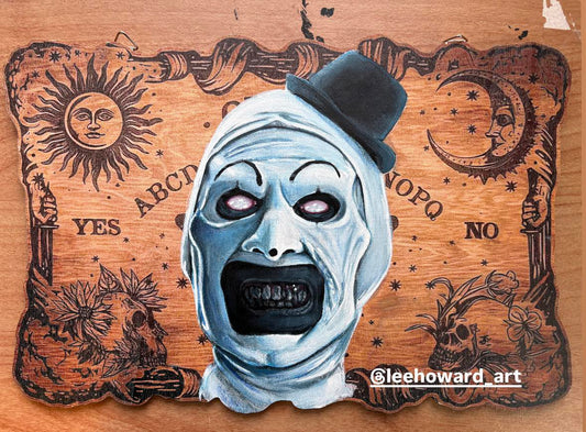 Art The Clown - ORIGINAL Painting on Wooden Ouija Board - 8" x 12"