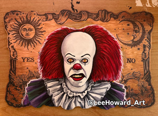 Pennywise IT - Tim Curry - ORIGINAL Painting on Wooden Ouija Board - 8" x 12"