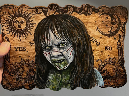 The Exorcist - Regan - ORIGINAL Painting on Wooden Ouija Board - 8" x 12"