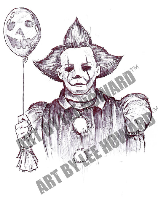 Halloween Myers Pennywise Mash Up 8x10 PRINT/Reproduction - Signed by Artist