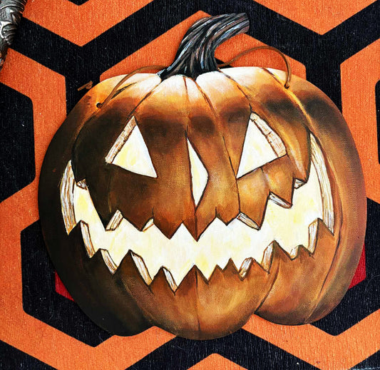 Jack O'Lantern - Burton Style ORIGINAL Halloween Acrylic Painting 10" x 10"