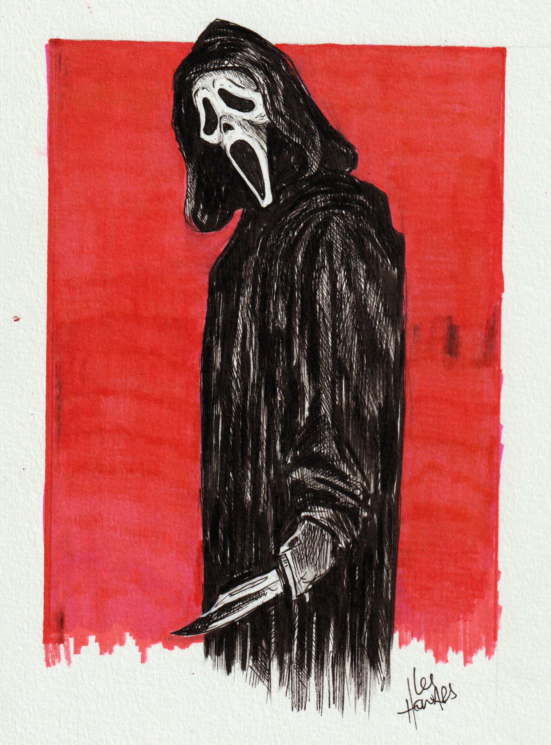 Ghostface 7x10 ORIGINAL Drawing – Art by Lee Howard